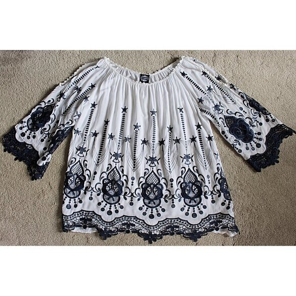 Le Marais Paris - Silk Embroidered Tunic or Swim Cover, Oversized Medium - Picture 5 of 10